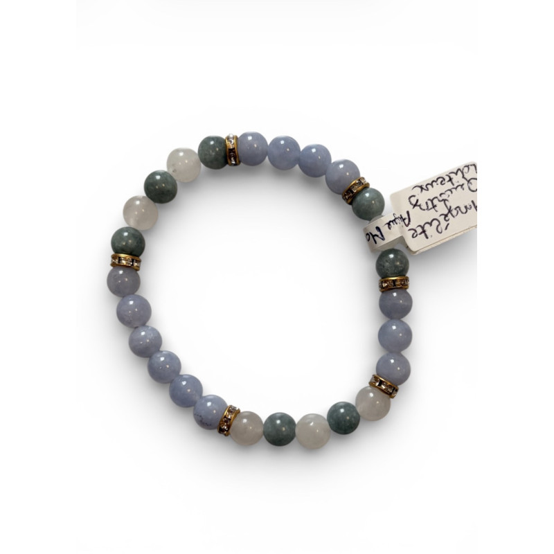 Bracelet en angélite, quartz aigue-marine et quartz laiteux (petit poignet)