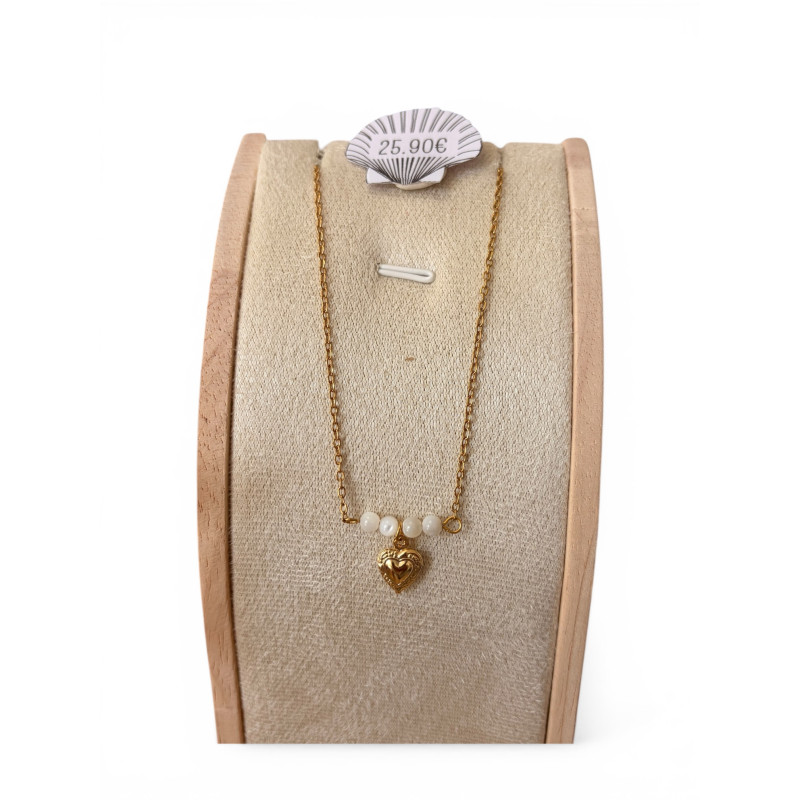 Collier coeur avec bille nacré