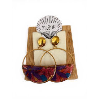 Boucle d'oreilles rond et motif fleurs