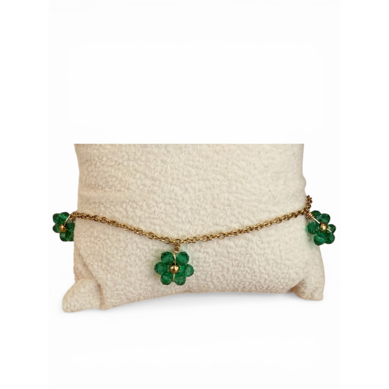 Bracelet fleurs en perles verte