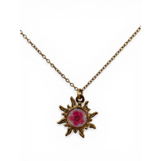 Collier soleil et fleur rose
