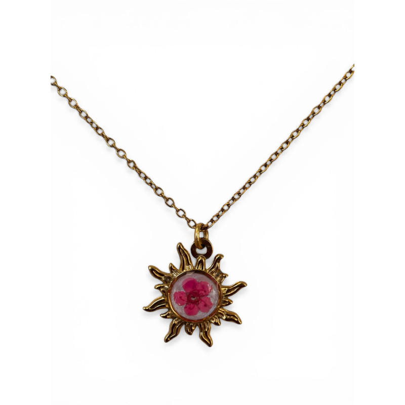 Collier soleil et fleur rose