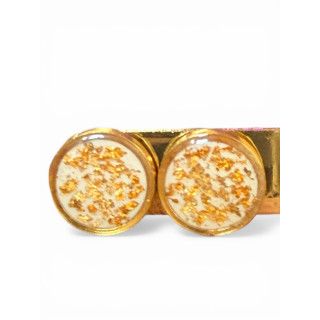 Boucle d'oreilles blanc et feuilles d'or