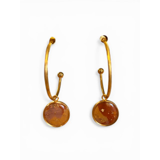 Boucle d'oreilles marron avec feuilles d'or