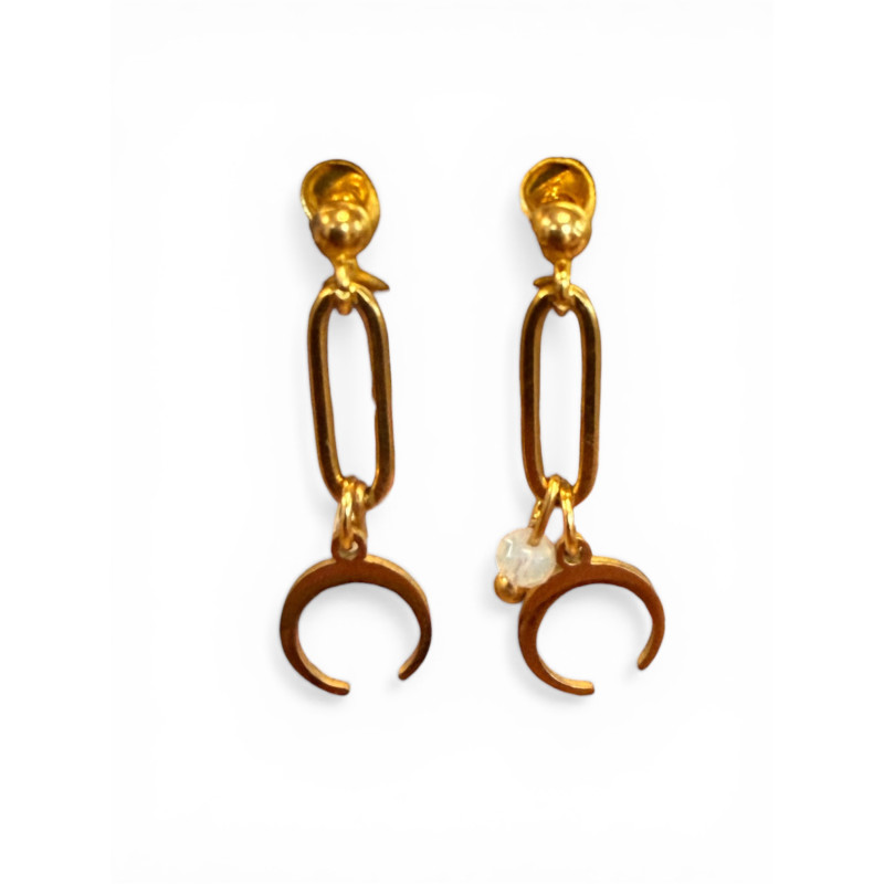 Boucle d'oreilles lune avec boule nacré