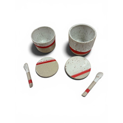 Duo tasses "ligne rouge" + sous tasses+2 touillettes
