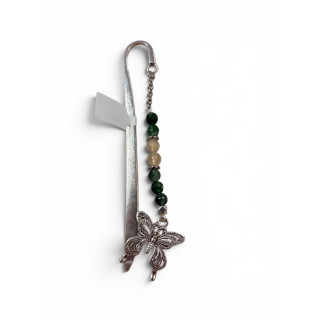 Marque-page argenté agate mousse, citrine