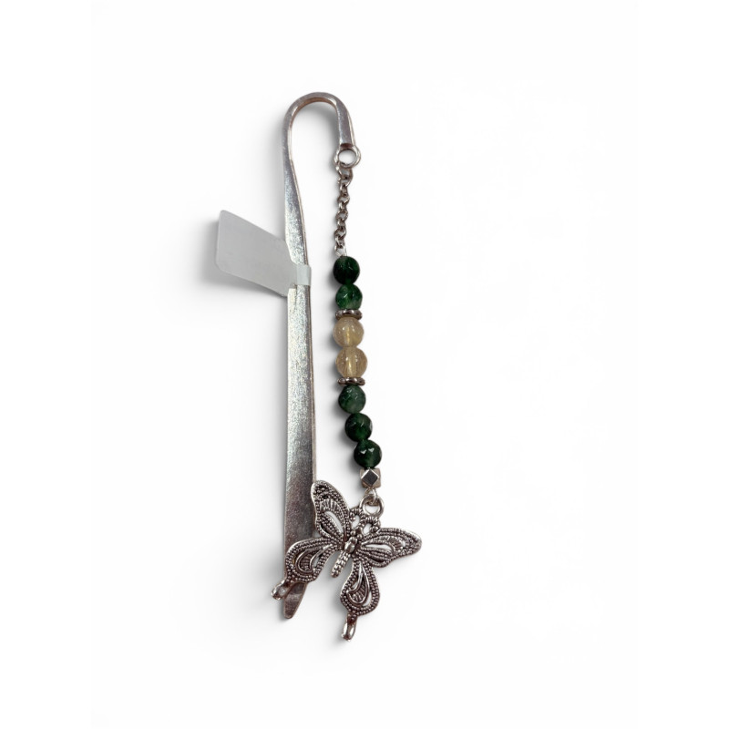 Marque-page argenté agate mousse, citrine