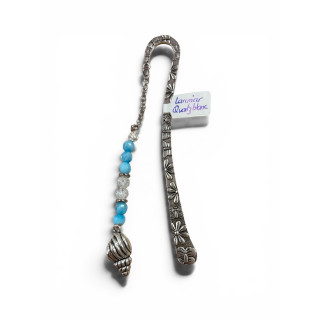 Marque-page argenté larimar quartz blanc