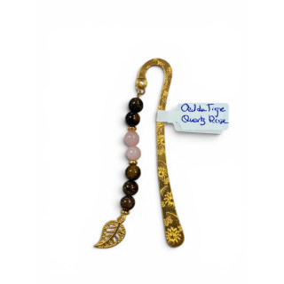 Marque-page doré oeil de tigre, quartz rose