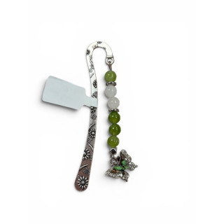 Marque-page argenté peridot, quartz blanc