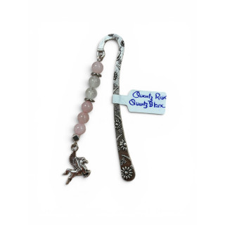 Marque-page argenté quartz rose, quartz blanc