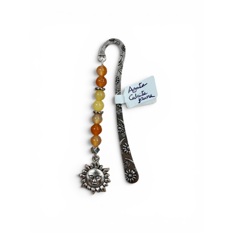 Marque-page argenté agate , calcite jaune