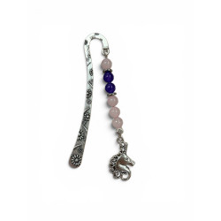 Marque-page argenté améthyste , quartz rose