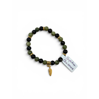 Bracelet en serpentine et obsidienne