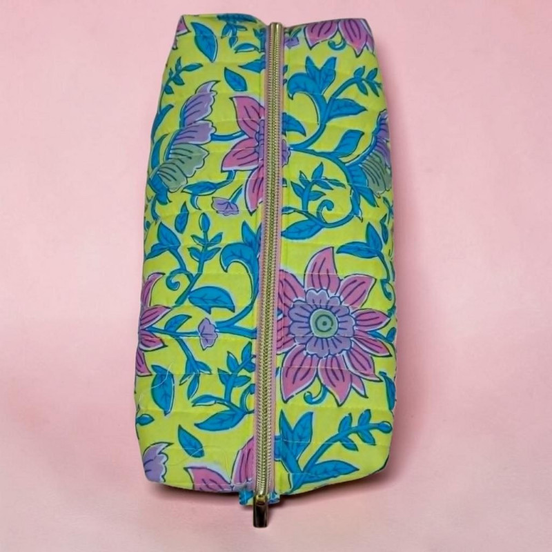 Trousse grand format coton indien Jaune/Bleue