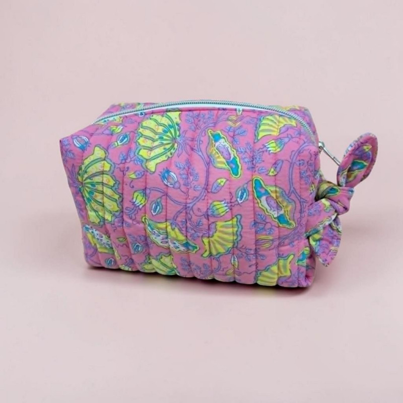 Trousse Make up coton indien Rose/Jaune