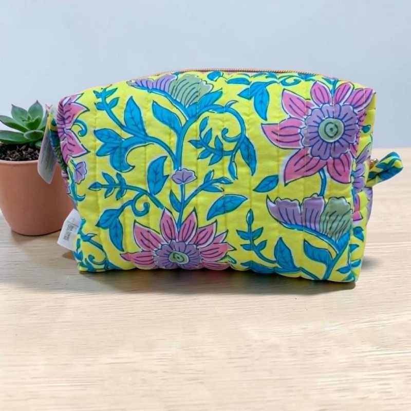 Trousse Make up coton indien Jaune/Bleue