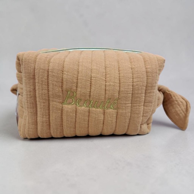 Trousse Make up camel brodée