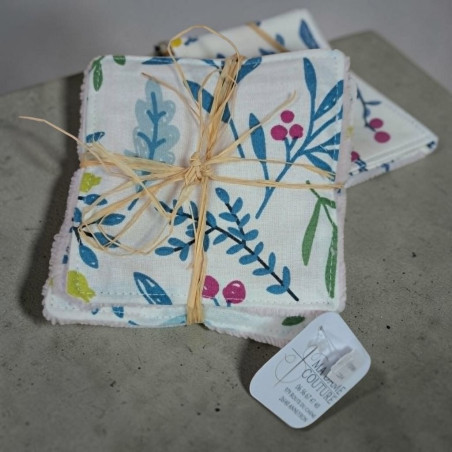 Lingettes Eponge bambou blanc feuille bleue X6