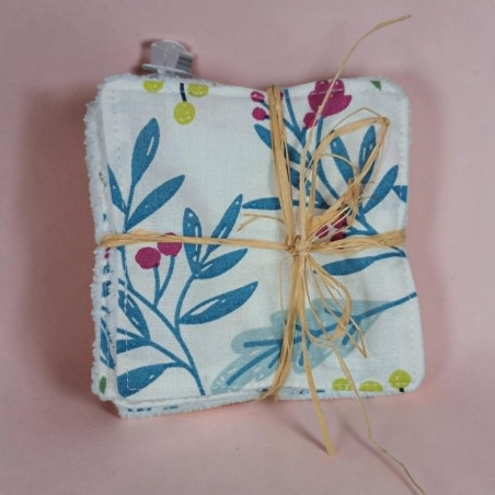 Lingettes Eponge bambou blanc feuille bleue X6