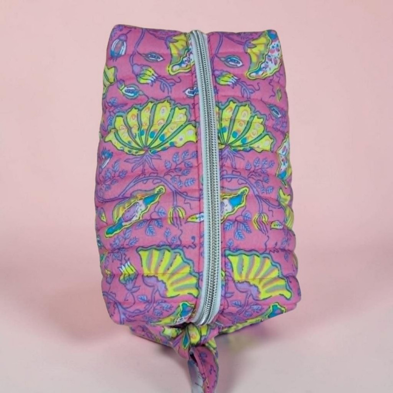 Trousse grand format coton indien Blanche/Rose/Bleue