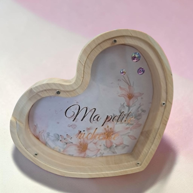 Coeur- Tirelire en Bois Personnalisée – Modèle unique