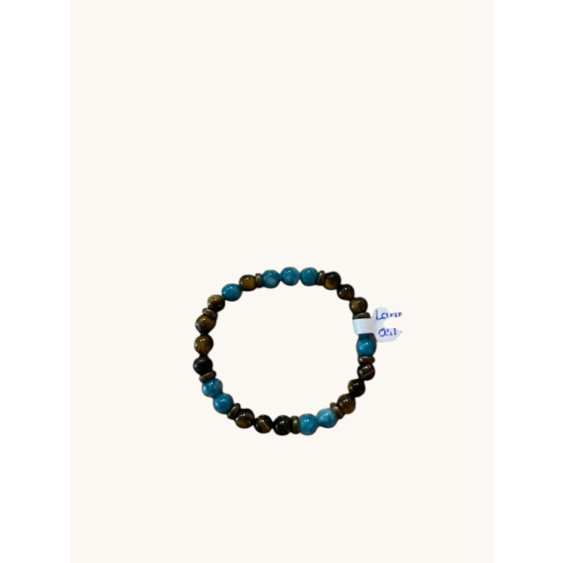 Bracelet en perles de pierres larimar et oeil de tigre