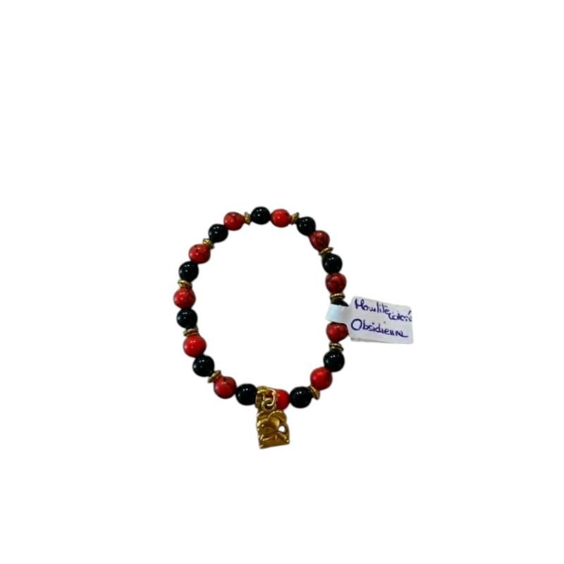 Bracelet en perles de pierres Howlite coloré Obsidienne
