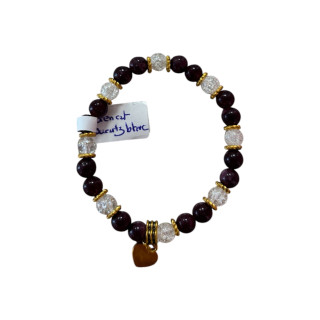 Bracelet en perles de pierres grenat et quartz blanc