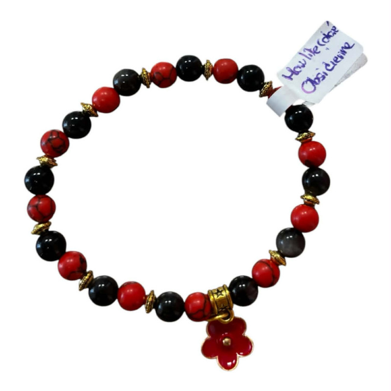 Bracelet en perles de pierres Howlite coloré Obsidienne