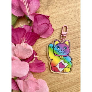 Porte-clés Maneki neko arc -en-ciel