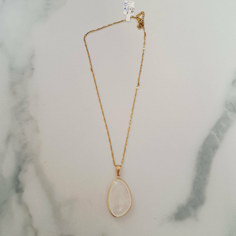 Collier dorée quatz blanc