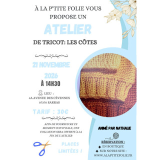 21 novembre 2026 - Atelier de tricot - Les côtes et le point de riz