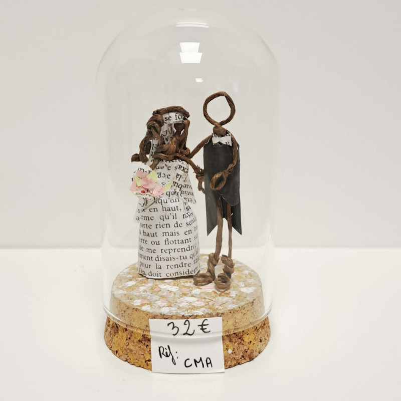 Déco sous cloche en papier et fil kraft armé- REF CMA marié