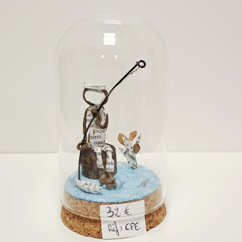 Déco sous cloche en papier et fil kraft armé- REF CPE PECHEUR