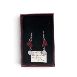 Boucle d'oreille coeur quartz rose pendante SOH184457
