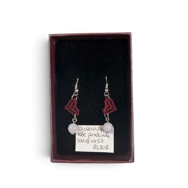 Boucle d'oreille coeur quartz rose pendante SOH184457