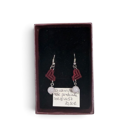 Boucle d'oreille coeur quartz rose pendante SOH184457