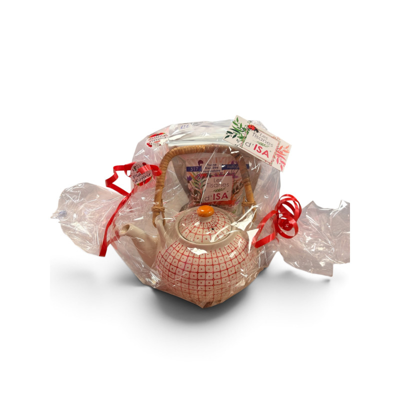 Coffret théière rouge +tisane bien être respiratoire