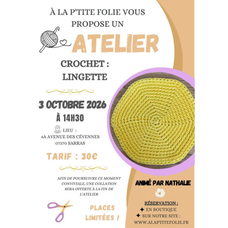 10 octobre 2027 - Atelier de crochet - Lingette