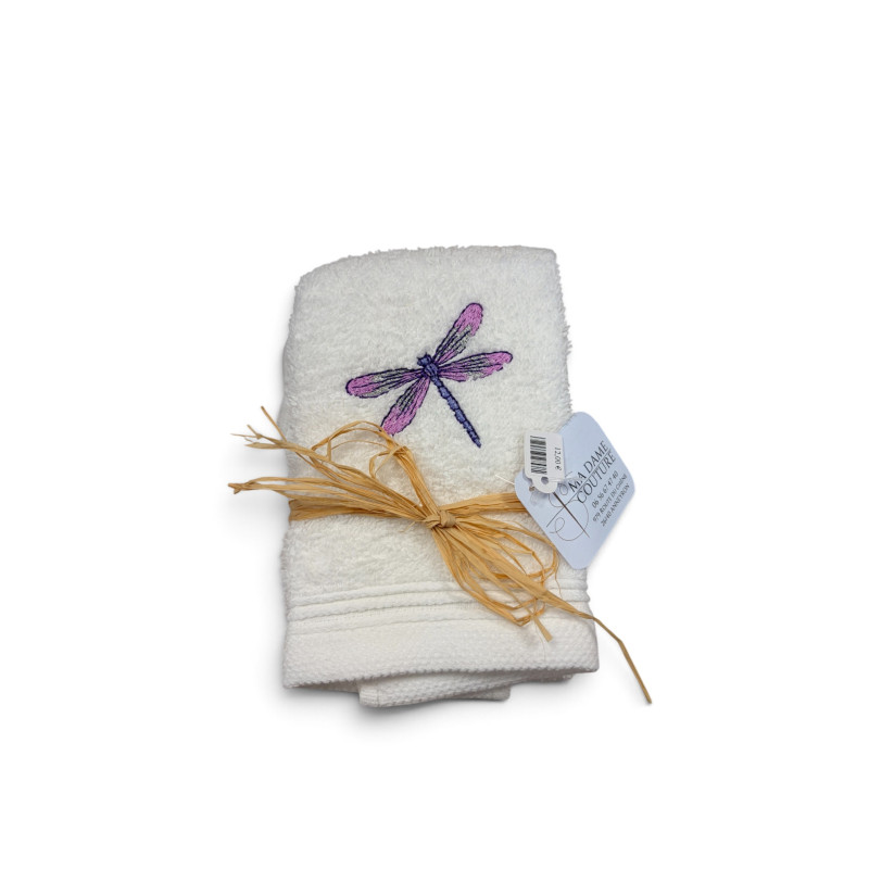 Serviette brodée libellule