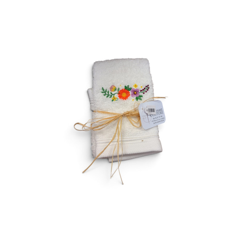 Serviette brodée bouquet floral