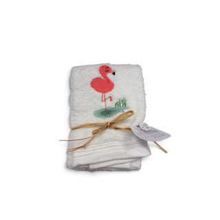 Serviette brodée flamant rose