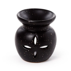Brûle-parfum noir – Fleur découpée effet pierre