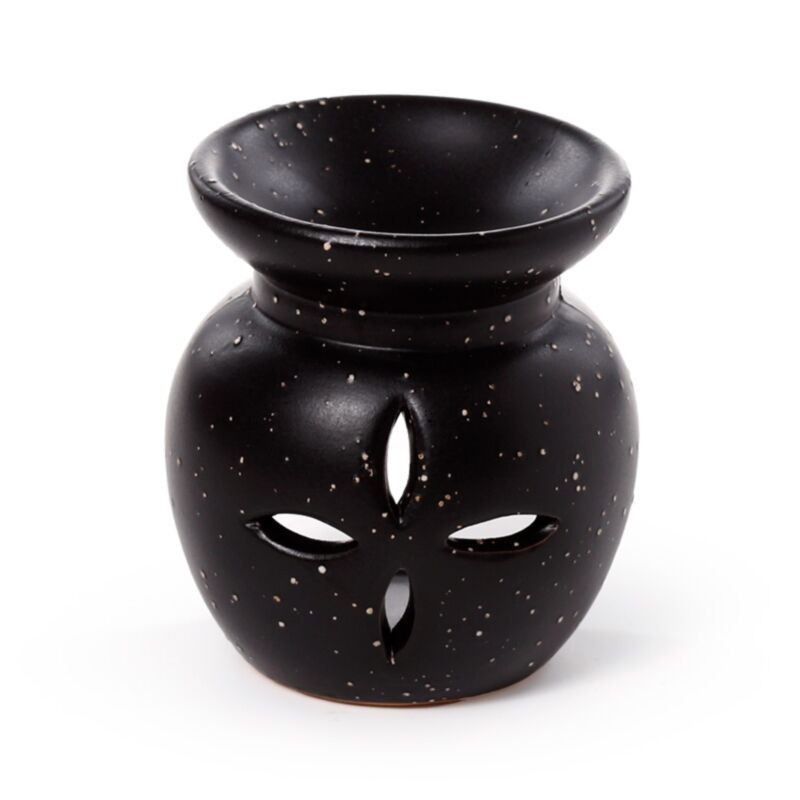 Brûle-parfum noir – Fleur découpée effet pierre