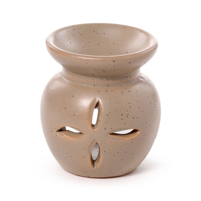 Brûle-parfum marron/beige– Fleur découpée effet pierre
