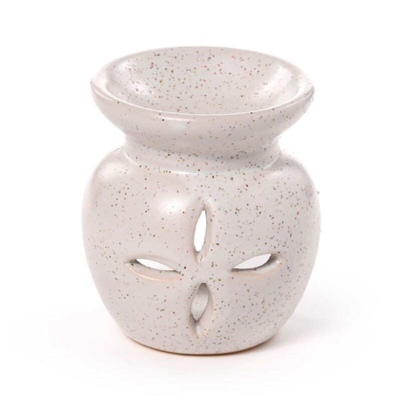 Brûle-parfum blanc– Fleur découpée effet pierre