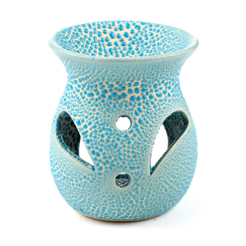 Petit brûle-parfum bleu en céramique - Design craquelé