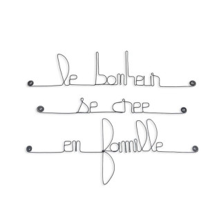 " Le bonheur se crée en famille " - Citation en fil de fer - à punaiser - Bijoux de mur (Ref CS-02)
